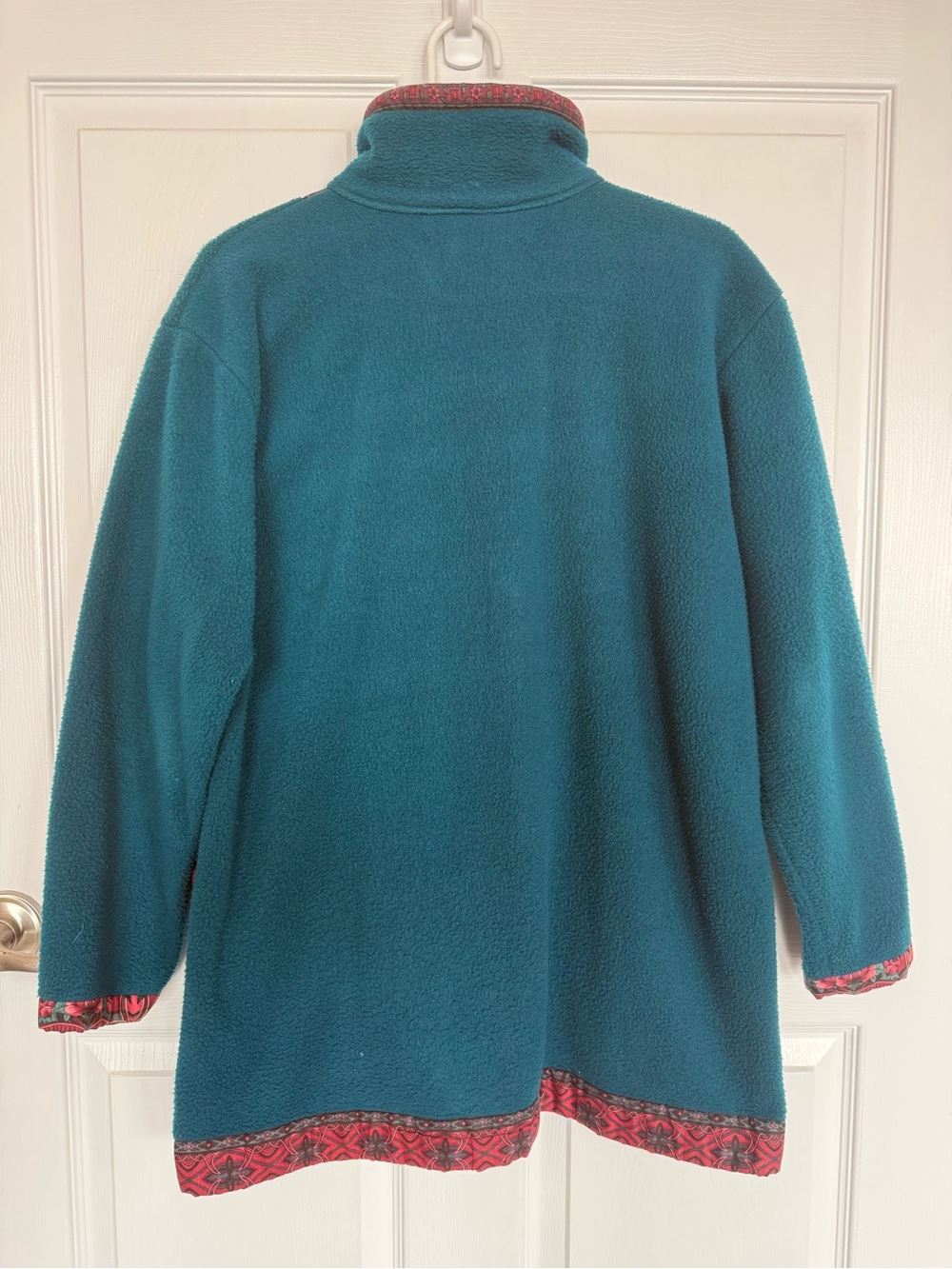 Teal Fleece Jacket with Red Trim - Women's Cozy Coat - Picture 5 of 8